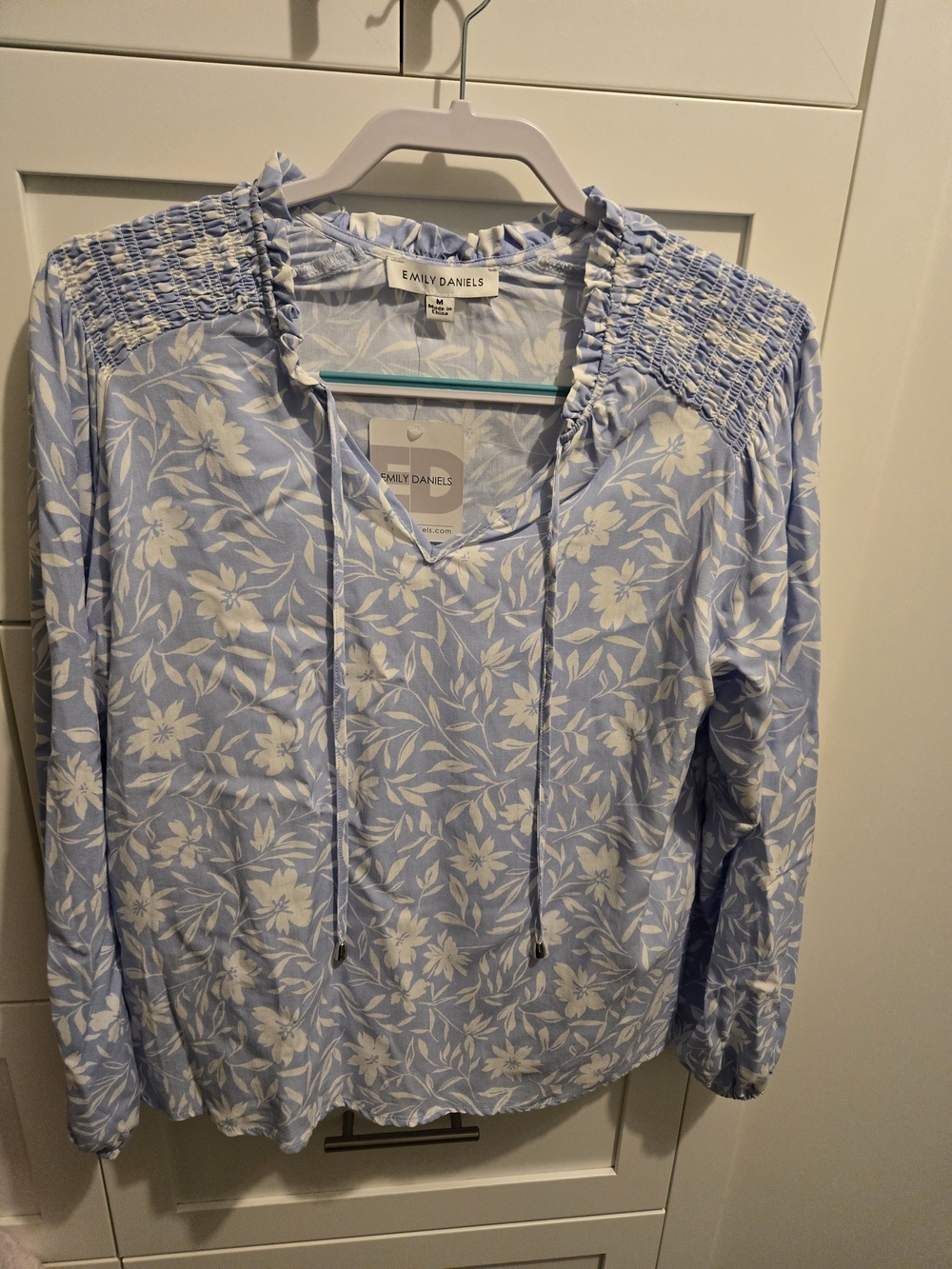 Emily Daniels Light Blue Floral Smocked Yoke Blouse